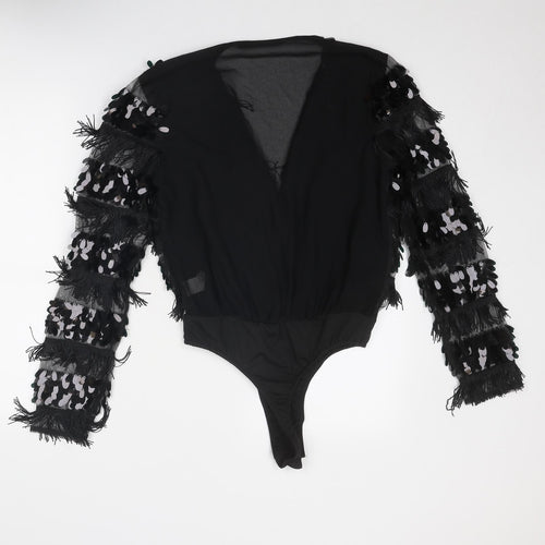 Missguided Womens Black Polyester Bodysuit One-Piece Size 12 Snap
