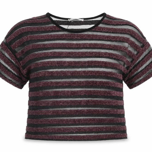 Mango Womens Pink Striped Polyester Basic T-Shirt Size S Round Neck