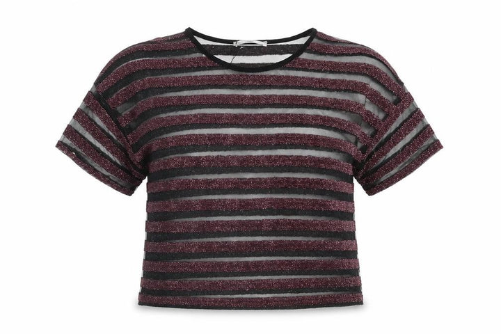 Mango Womens Pink Striped Polyester Basic T-Shirt Size S Round Neck