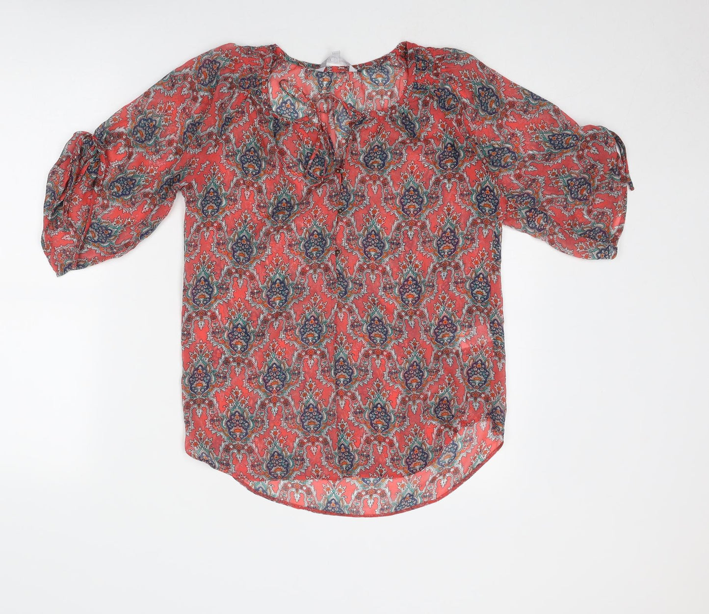 Red Herring Womens Multicoloured Geometric Polyester Basic Blouse Size 8 Round Neck