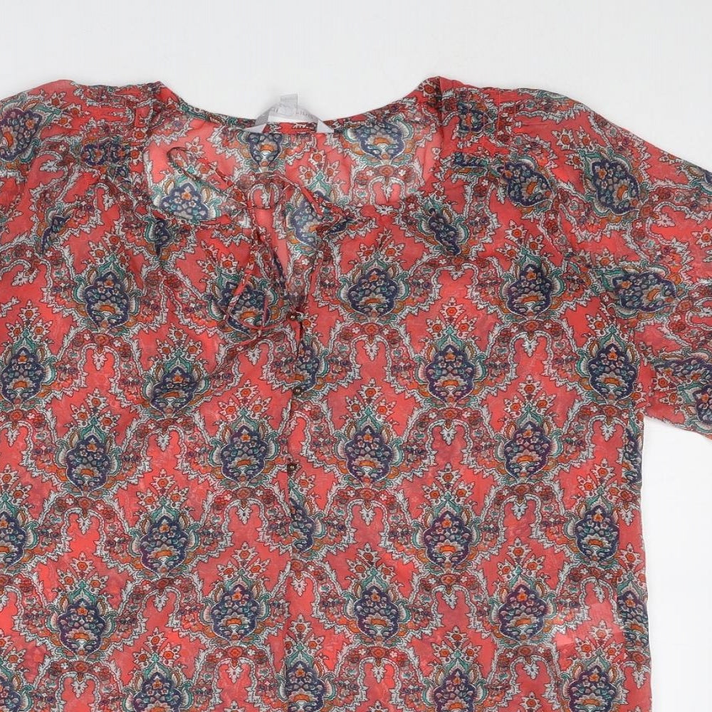 Red Herring Womens Multicoloured Geometric Polyester Basic Blouse Size 8 Round Neck