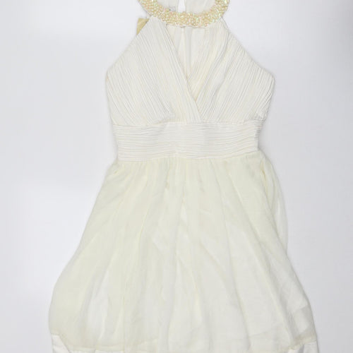Toi Et Moi Womens Ivory Polyester Fit & Flare Size M Round Neck Button