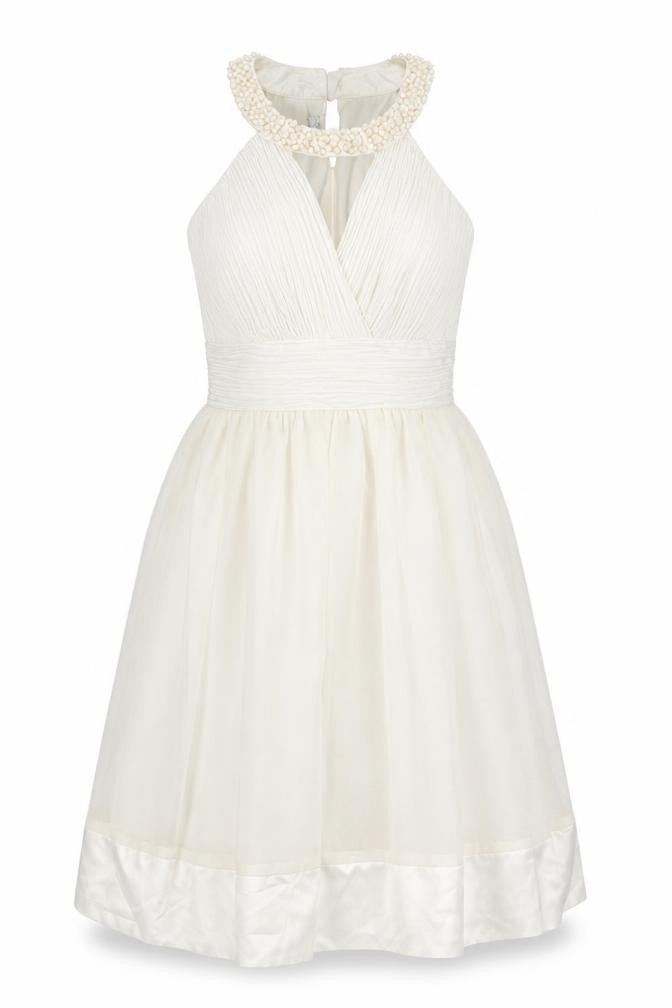 Front view of Toi Et Moi women’s ivory polyester fit & flare, size M, round neck button