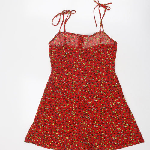 Topshop Womens Red Floral Polyester Slip Dress Size 6 Square Neck Button