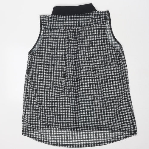 New Look Womens Black Geometric Polyester Basic Button-Up Size 8 Collared