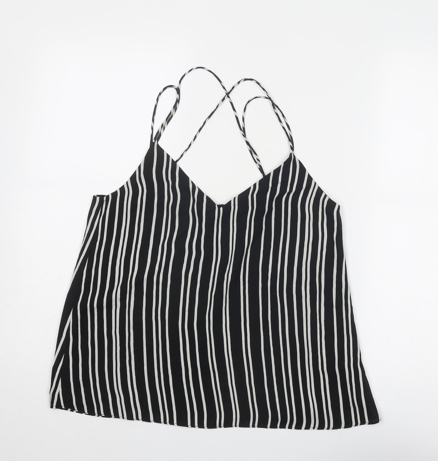 H&M Womens Black Striped Polyester Basic Tank Size 8 V-Neck