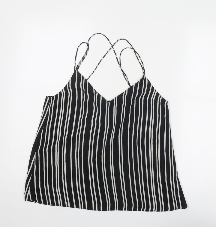 H&M Womens Black Striped Polyester Basic Tank Size 8 V-Neck