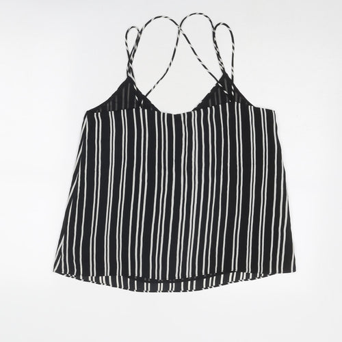 H&M Womens Black Striped Polyester Basic Tank Size 8 V-Neck