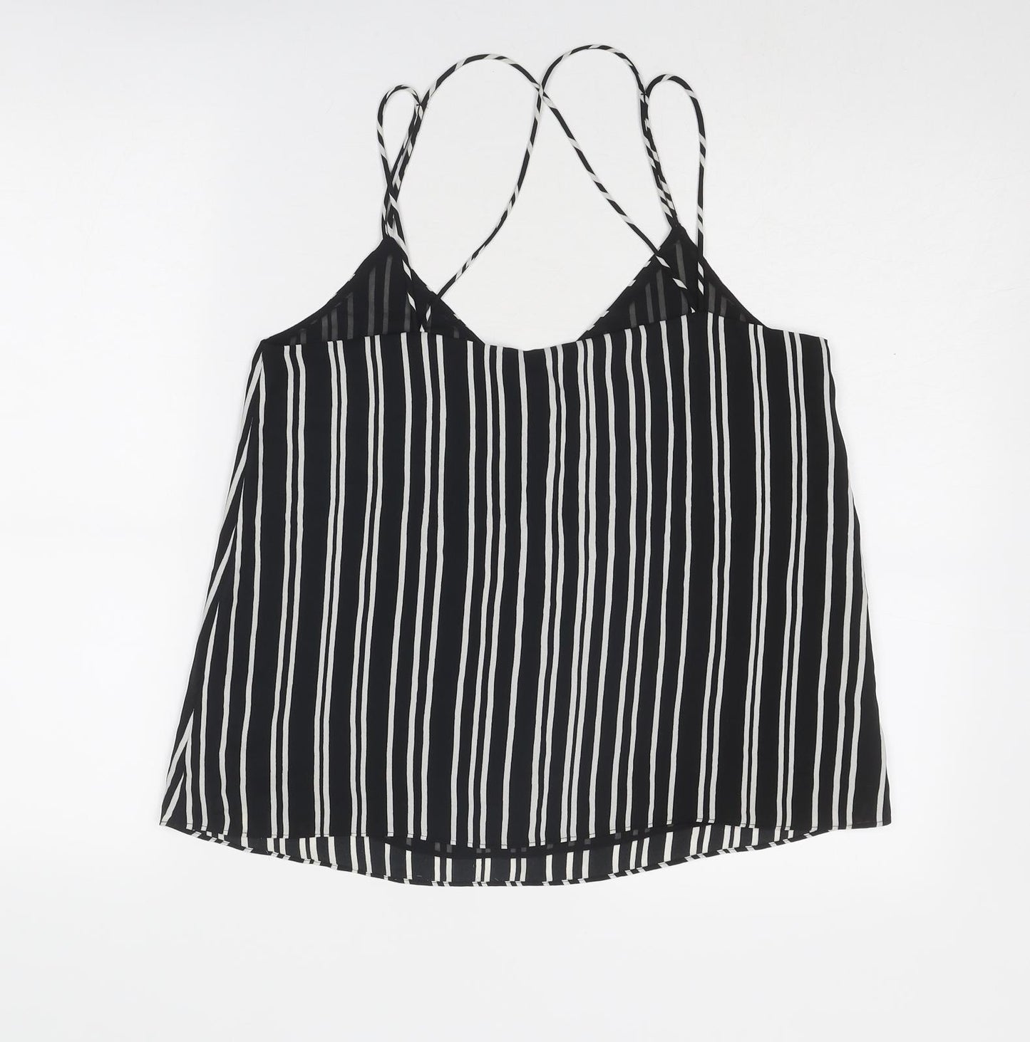 H&M Womens Black Striped Polyester Basic Tank Size 8 V-Neck