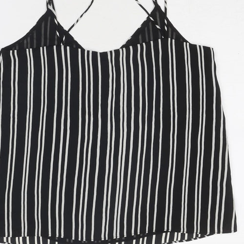 H&M Womens Black Striped Polyester Basic Tank Size 8 V-Neck