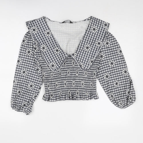 Miss Selfridge Womens Grey Geometric Polyester Cropped Blouse Size 14 Collared