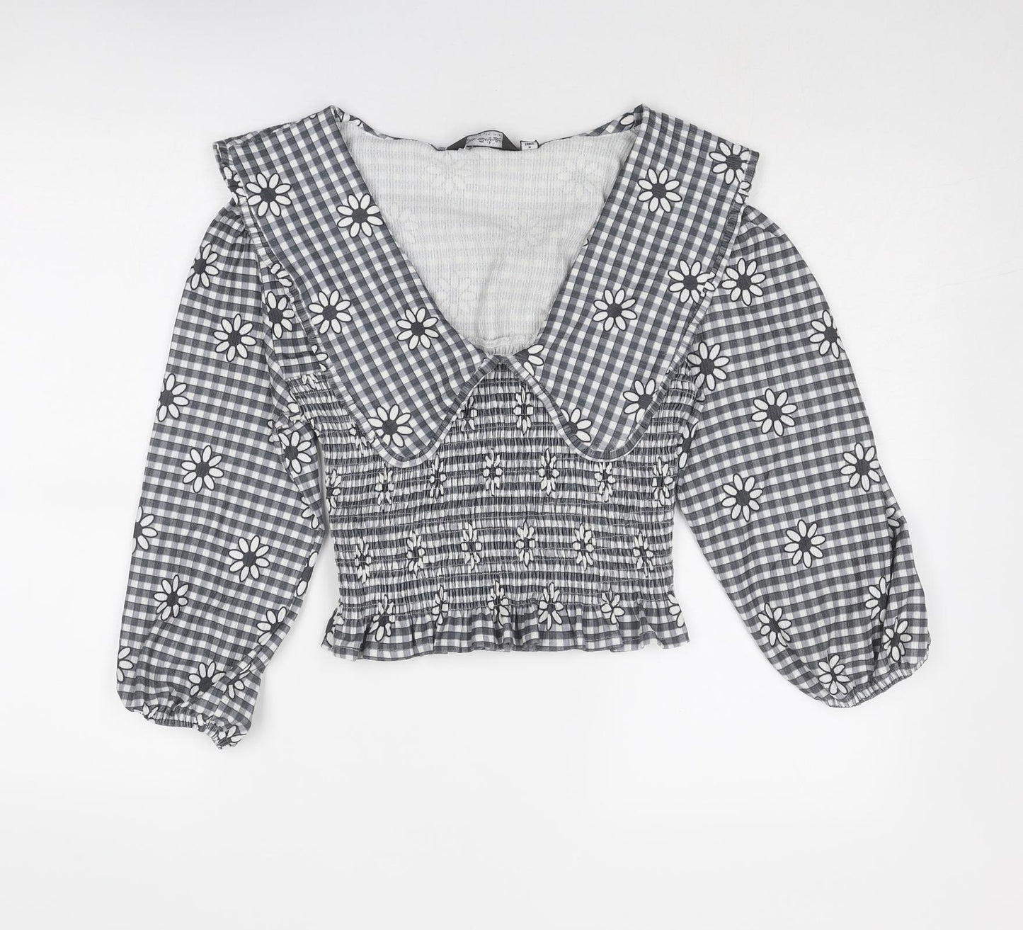 Miss Selfridge Womens Grey Geometric Polyester Cropped Blouse Size 14 Collared