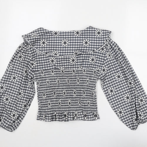 Miss Selfridge Womens Grey Geometric Polyester Cropped Blouse Size 14 Collared