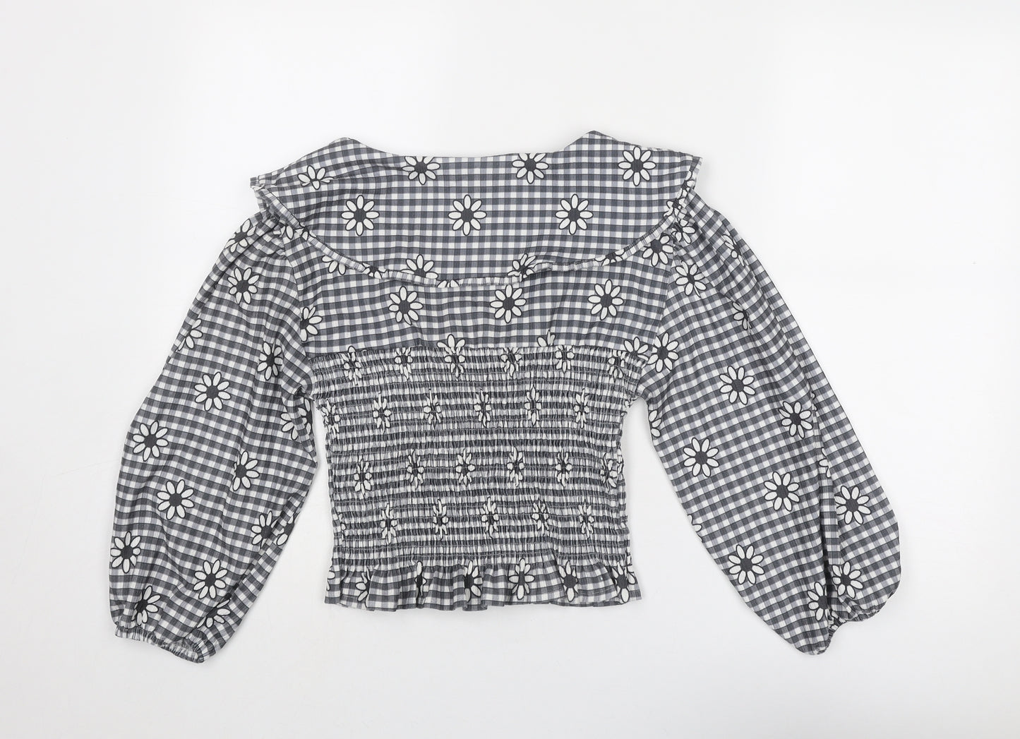 Miss Selfridge Womens Grey Geometric Polyester Cropped Blouse Size 14 Collared
