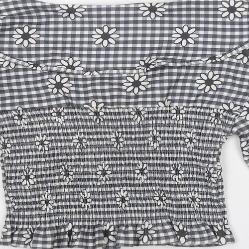 Miss Selfridge Womens Grey Geometric Polyester Cropped Blouse Size 14 Collared