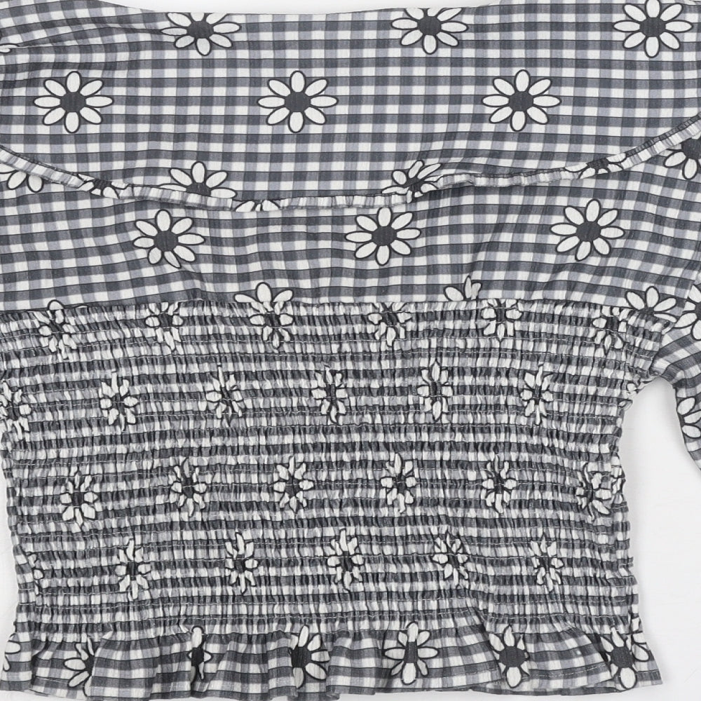 Miss Selfridge Womens Grey Geometric Polyester Cropped Blouse Size 14 Collared