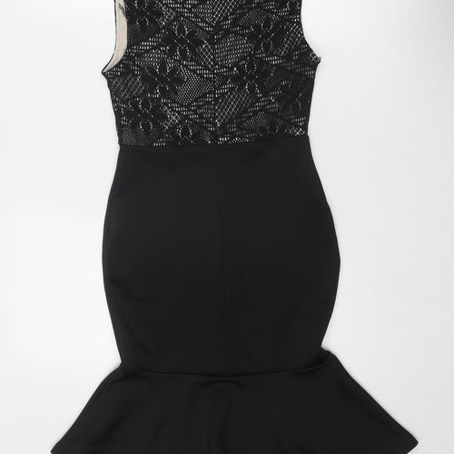 AX Paris Womens Black Floral Polyester Mermaid Size 8 Round Neck Zip
