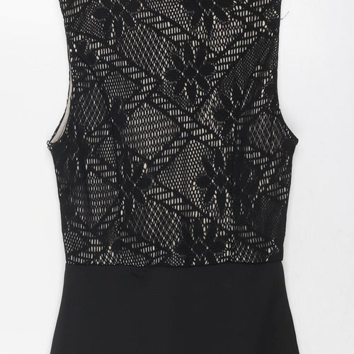 AX Paris Womens Black Floral Polyester Mermaid Size 8 Round Neck Zip