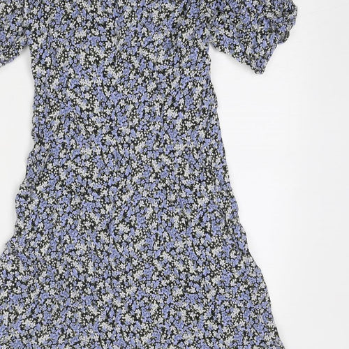 New Look Womens Blue Floral Viscose Skater Dress Size 10 Round Neck Zip