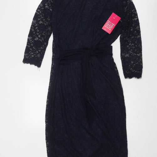 Little Black Dress Womens Blue Geometric Nylon A-Line Size 12 V-Neck Tie