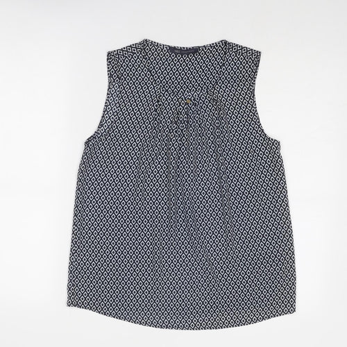 Marks and Spencer Womens Blue Geometric Polyester Basic Tank Size 6 Round Neck