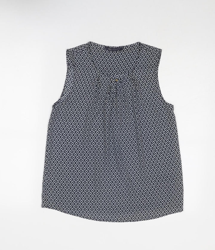 Marks and Spencer Womens Blue Geometric Polyester Basic Tank Size 6 Round Neck