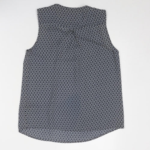 Marks and Spencer Womens Blue Geometric Polyester Basic Tank Size 6 Round Neck