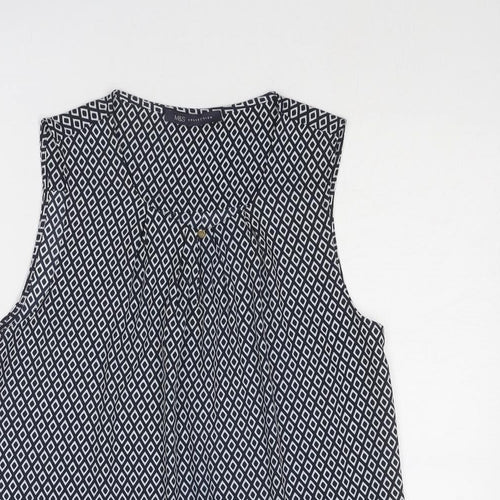 Marks and Spencer Womens Blue Geometric Polyester Basic Tank Size 6 Round Neck