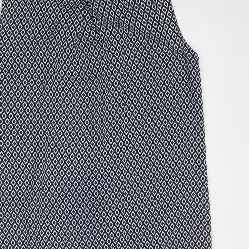 Marks and Spencer Womens Blue Geometric Polyester Basic Tank Size 6 Round Neck