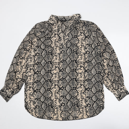 M&Co Womens Beige Animal Print Polyester Basic Blouse Size 14 Collared - Snake Skin Print