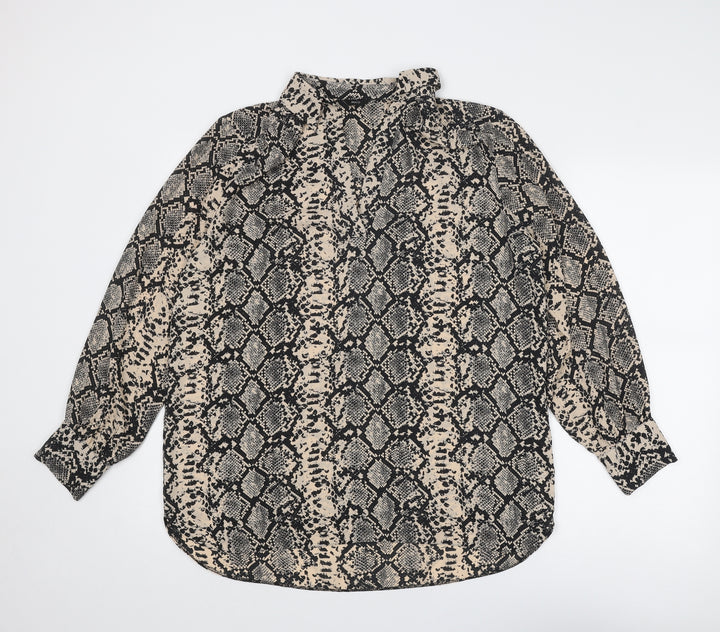 M&Co Womens Beige Animal Print Polyester Basic Blouse Size 14 Collared - Snake Skin Print