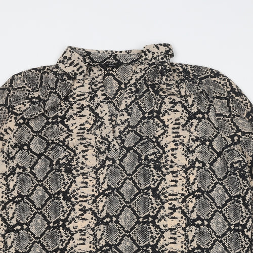 M&Co Womens Beige Animal Print Polyester Basic Blouse Size 14 Collared - Snake Skin Print