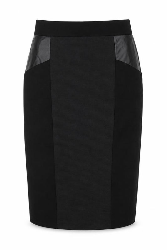 Front view of Dorothy Perkins women’s black polyester a-line skirt, size UK 10