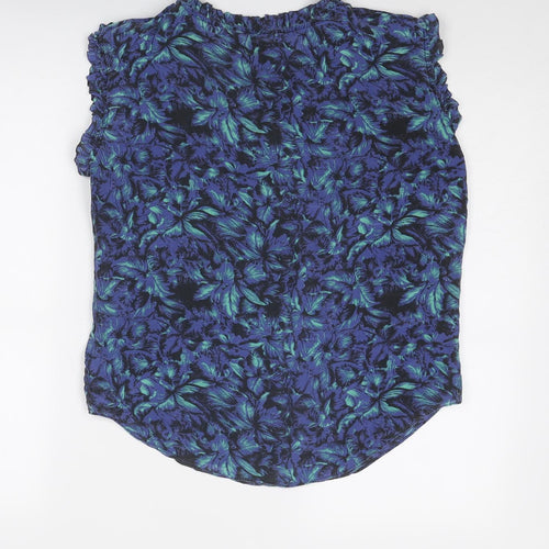 Reiss Womens Blue Geometric Silk Basic Blouse Size 10 Round Neck