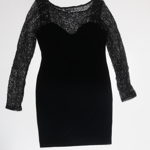 Warehouse Womens Black Polyester Bodycon Size 12 Round Neck Pullover