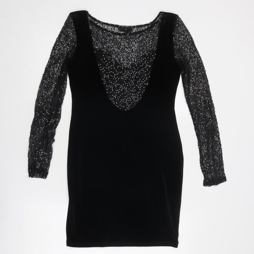 Warehouse Womens Black Polyester Bodycon Size 12 Round Neck Pullover