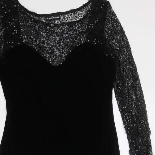 Warehouse Womens Black Polyester Bodycon Size 12 Round Neck Pullover