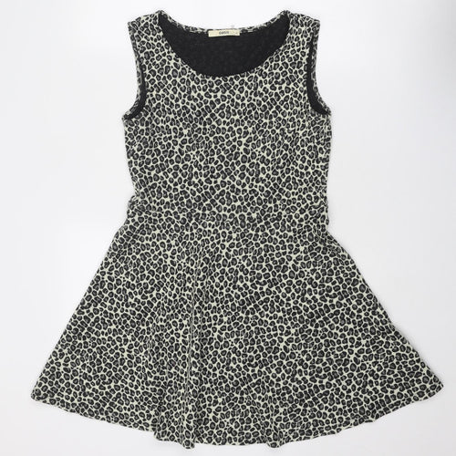 Oasis Womens Beige Animal Print Acrylic Fit & Flare Size M Round Neck Pullover - Leopard Pattern