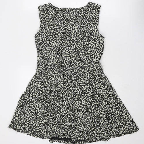 Oasis Womens Beige Animal Print Acrylic Fit & Flare Size M Round Neck Pullover - Leopard Pattern