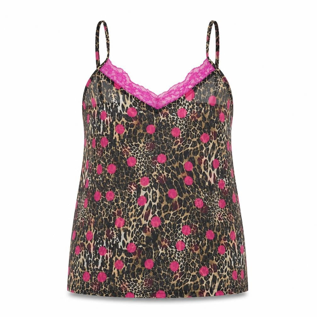 Front view of Boohoo women’s multicoloured geometric polyester basic tank, size UK 14, v-neck - lace details