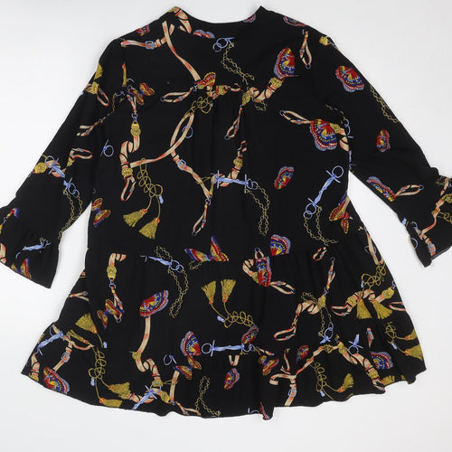 Cameo Rose Womens Black Geometric Polyester Fit & Flare Size 10 V-Neck Pullover