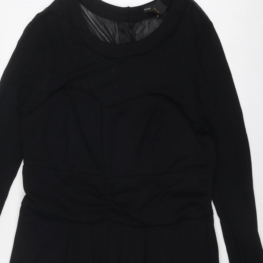 Grace Womens Black Nylon A-Line Size XL Round Neck Zip