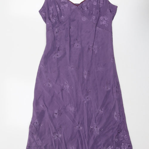 Marks and Spencer Womens Purple Geometric Polyester Maxi Size 14 V-Neck Pullover