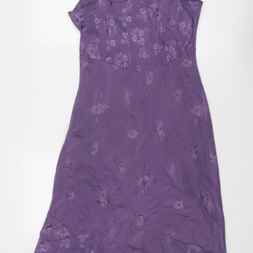 Marks and Spencer Womens Purple Geometric Polyester Maxi Size 14 V-Neck Pullover