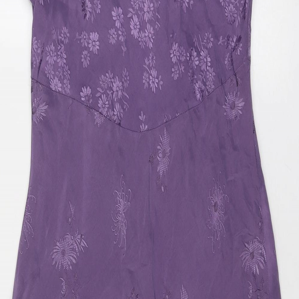 Marks and Spencer Womens Purple Geometric Polyester Maxi Size 14 V-Neck Pullover