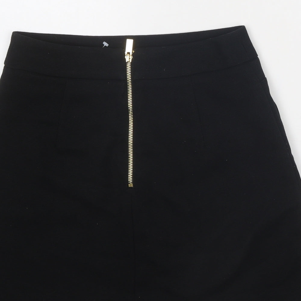 H&M Womens Black Polyester A-Line Skirt Size 8 Zip