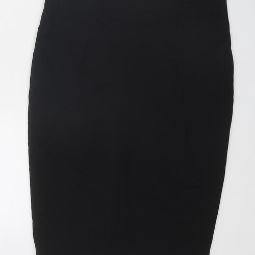 Zara Womens Black Polyester A-Line Skirt Size L Zip