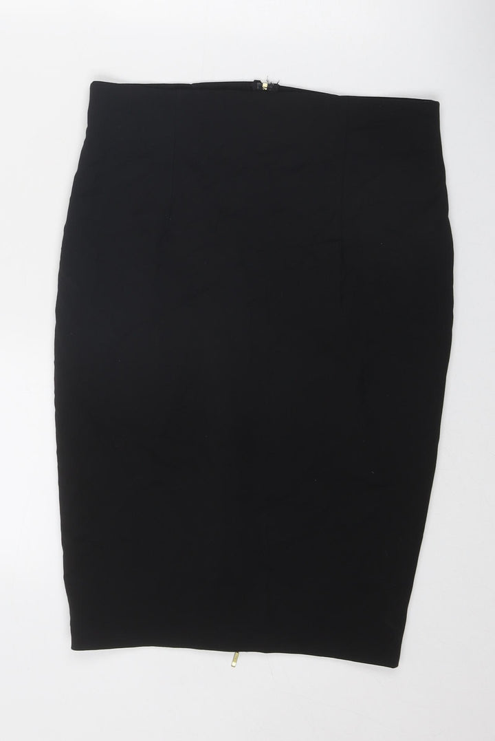 Zara Womens Black Polyester A-Line Skirt Size L Zip