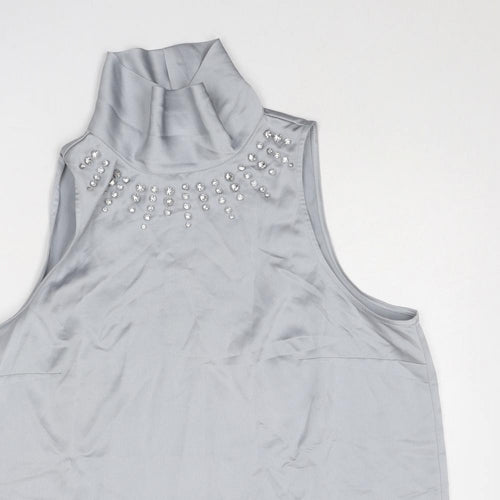 River Island Womens Silver Polyester Basic Tank Size 14 Mock Neck