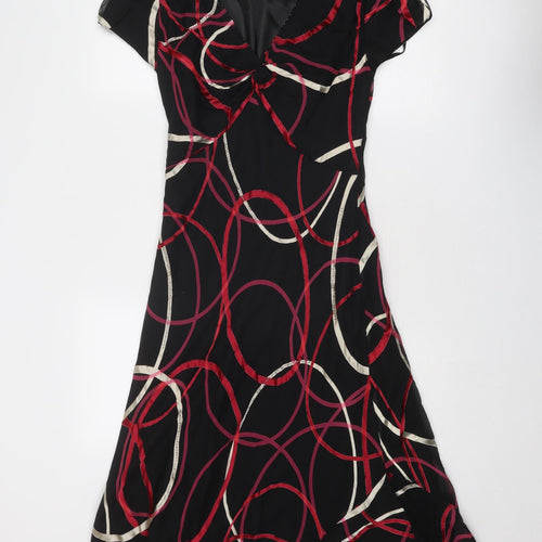 CC Womens Black Geometric Silk Trapeze & Swing Size 12 V-Neck Pullover